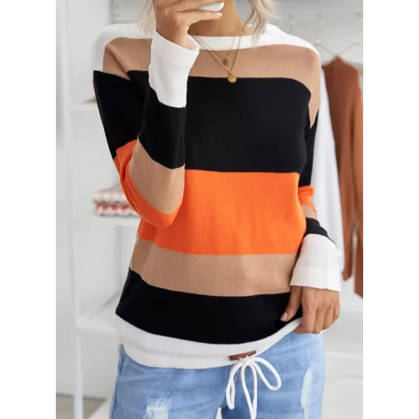 Dokotoo Fall Sweaters Round Neck Striped Cute Winter Pullover Sweaters for Women Trendy 2023 Drawstring