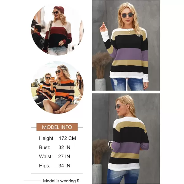 Dokotoo Fall Sweaters Round Neck Striped Cute Winter Pullover Sweaters for Women Trendy 2023 Drawstring