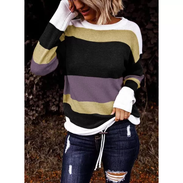 Dokotoo Fall Sweaters Round Neck Striped Cute Winter Pullover Sweaters for Women Trendy 2023 Drawstring