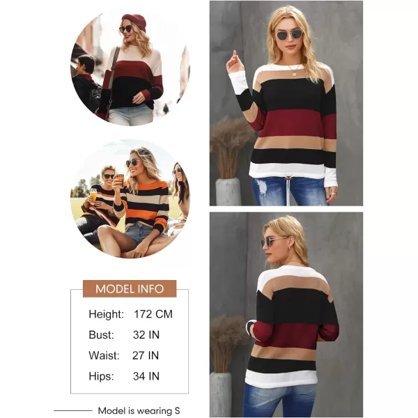Dokotoo Fall Sweaters Round Neck Striped Cute Winter Pullover Sweaters for Women Trendy 2023 Drawstring