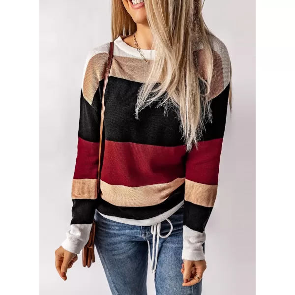 Dokotoo Fall Sweaters Round Neck Striped Cute Winter Pullover Sweaters for Women Trendy 2023 Drawstring