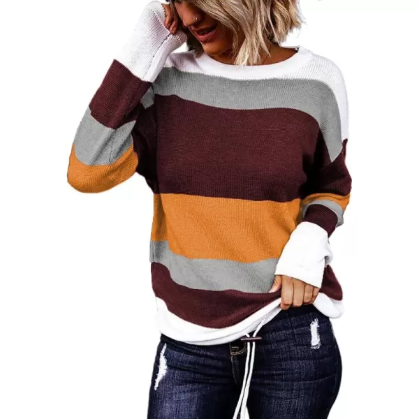 Dokotoo Fall Sweaters Round Neck Striped Cute Winter Pullover Sweaters for Women Trendy 2023 Drawstring