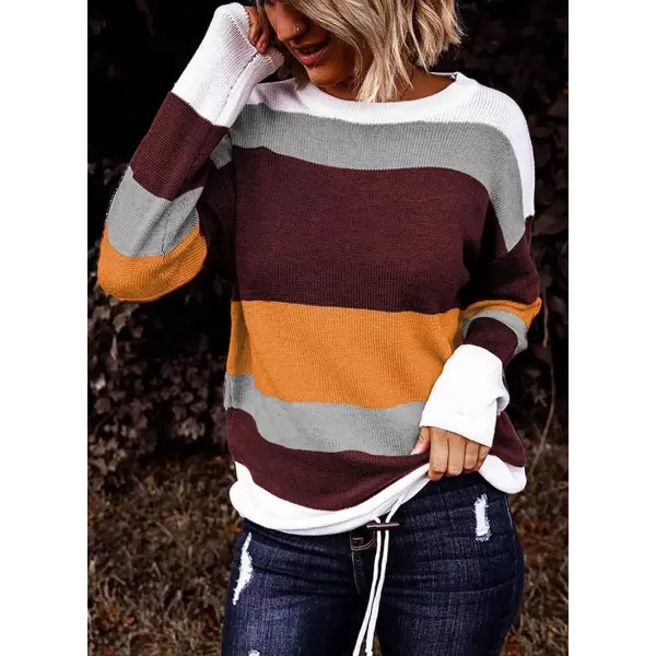 Dokotoo Fall Sweaters Round Neck Striped Cute Winter Pullover Sweaters for Women Trendy 2023 Drawstring