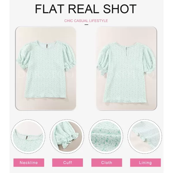 Dokotoo Floral Print Blouses for Women Crewneck Smocked Puff Sleeve Shirts Casual Babydoll Tops