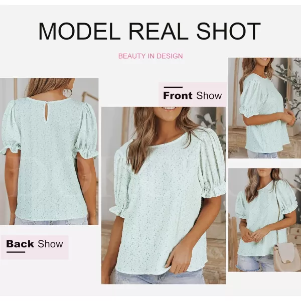 Dokotoo Floral Print Blouses for Women Crewneck Smocked Puff Sleeve Shirts Casual Babydoll Tops