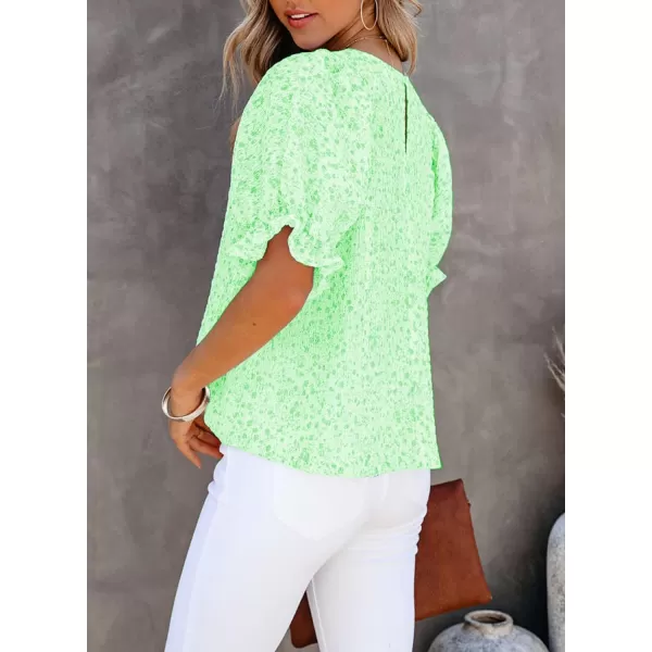 Dokotoo Floral Print Blouses for Women Crewneck Smocked Puff Sleeve Shirts Casual Babydoll Tops