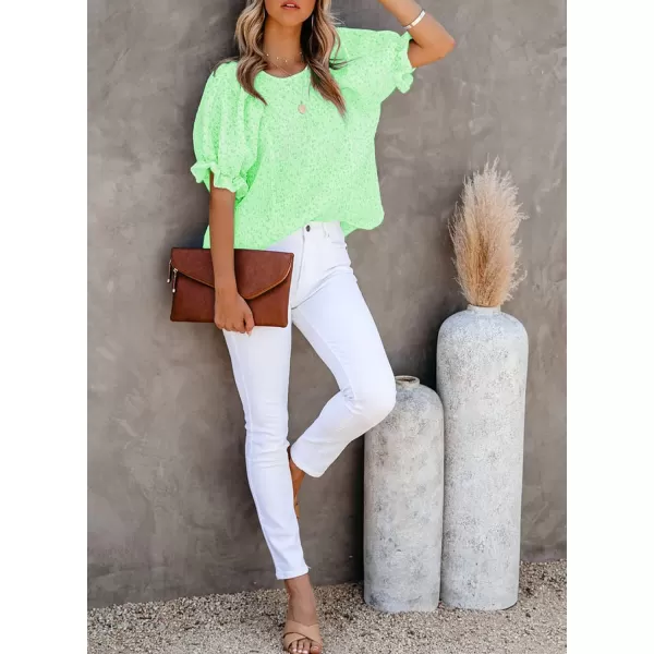 Dokotoo Floral Print Blouses for Women Crewneck Smocked Puff Sleeve Shirts Casual Babydoll Tops
