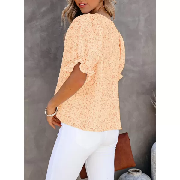 Dokotoo Floral Print Blouses for Women Crewneck Smocked Puff Sleeve Shirts Casual Babydoll Tops