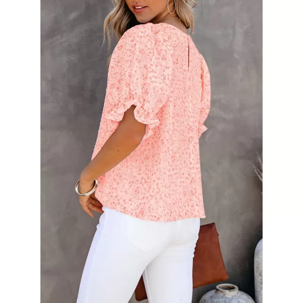 Dokotoo Floral Print Blouses for Women Crewneck Smocked Puff Sleeve Shirts Casual Babydoll Tops
