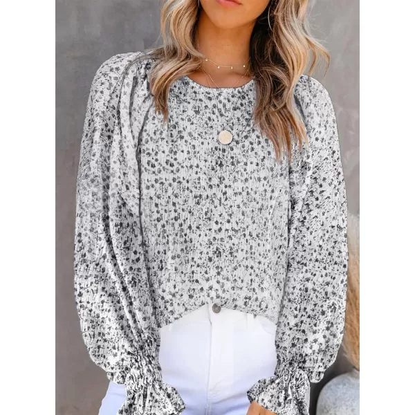 Dokotoo Floral Print Blouses for Women Crewneck Smocked Puff Sleeve Shirts Casual Babydoll Tops
