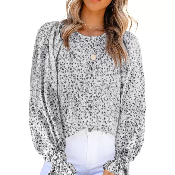 Dokotoo Floral Print Blouses for Women Crewneck Smocked Puff Sleeve Shirts Casual Babydoll Tops