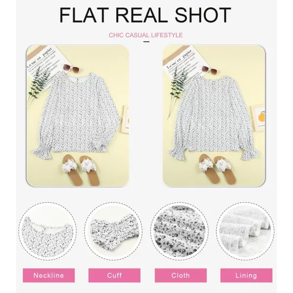 Dokotoo Floral Print Blouses for Women Crewneck Smocked Puff Sleeve Shirts Casual Babydoll Tops