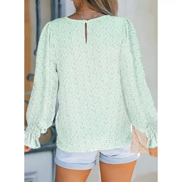 Dokotoo Floral Print Blouses for Women Crewneck Smocked Puff Sleeve Shirts Casual Babydoll Tops