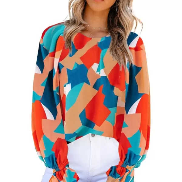 Dokotoo Floral Print Blouses for Women Crewneck Smocked Puff Sleeve Shirts Casual Babydoll Tops