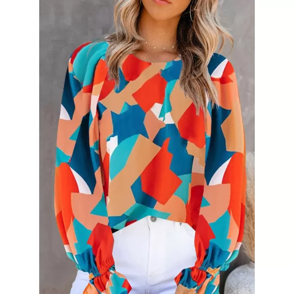 Dokotoo Floral Print Blouses for Women Crewneck Smocked Puff Sleeve Shirts Casual Babydoll Tops