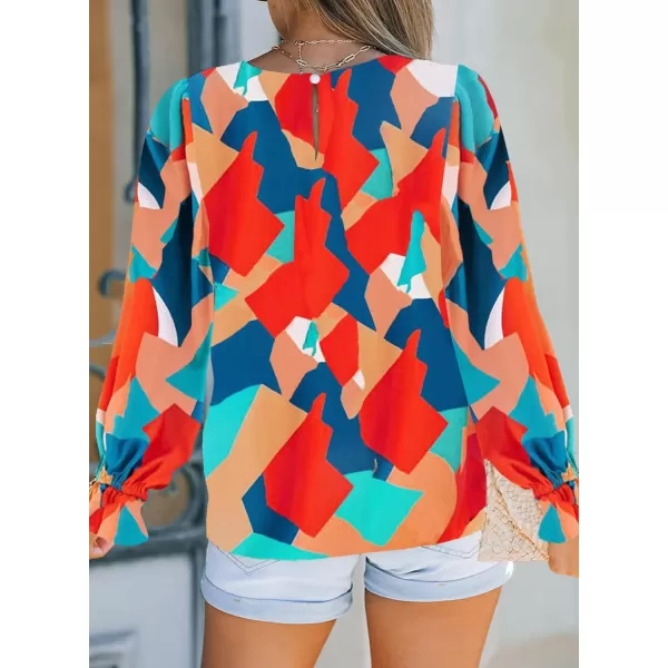 Dokotoo Floral Print Blouses for Women Crewneck Smocked Puff Sleeve Shirts Casual Babydoll Tops