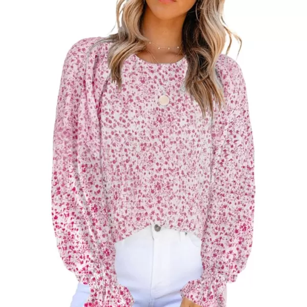 Dokotoo Floral Print Blouses for Women Crewneck Smocked Puff Sleeve Shirts Casual Babydoll Tops