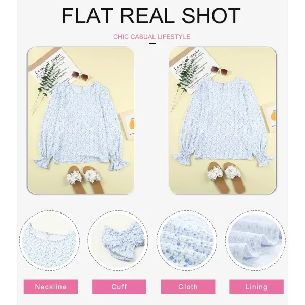 Dokotoo Floral Print Blouses for Women Crewneck Smocked Puff Sleeve Shirts Casual Babydoll Tops