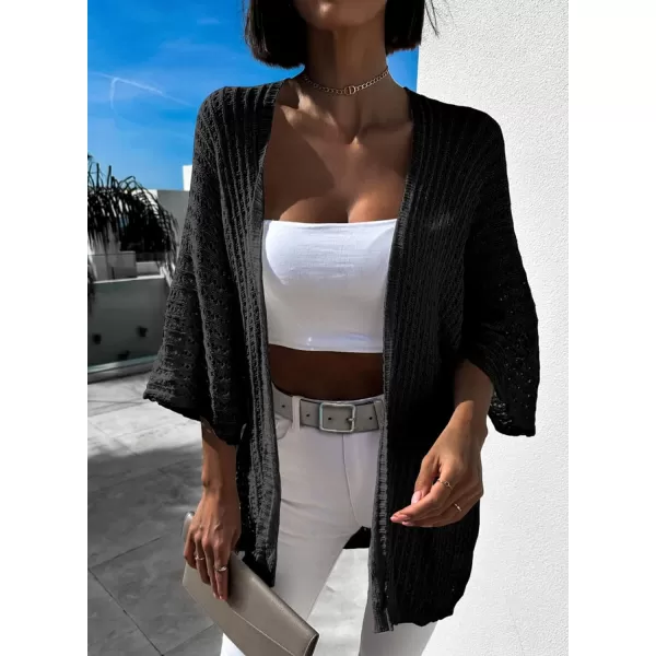 Dokotoo Lightweight Summer Cardigan for Women 2023 Spring Fall Hollow-Out Knit Kimono Netted Crochet Knit Cardigans Sweaters