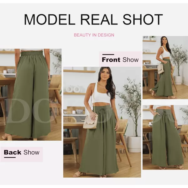 Dokotoo Pants for Women Casual Elastic Waist Wide Leg Pants with Pockets