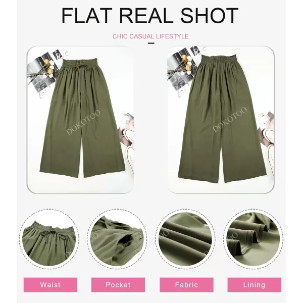 Dokotoo Pants for Women Casual Elastic Waist Wide Leg Pants with Pockets
