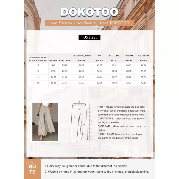 Dokotoo Pants for Women Casual Elastic Waist Wide Leg Pants with Pockets