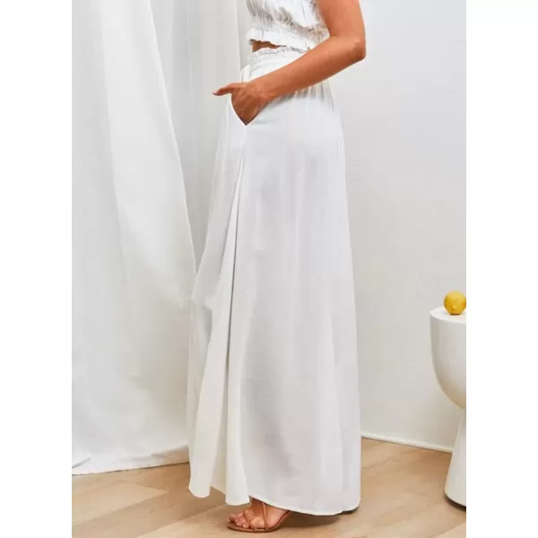 Dokotoo Pants for Women Casual Elastic Waist Wide Leg Pants with Pockets