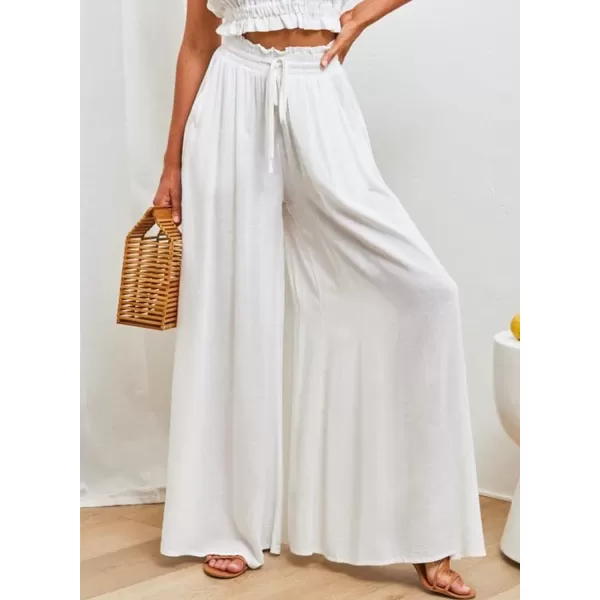Dokotoo Pants for Women Casual Elastic Waist Wide Leg Pants with Pockets