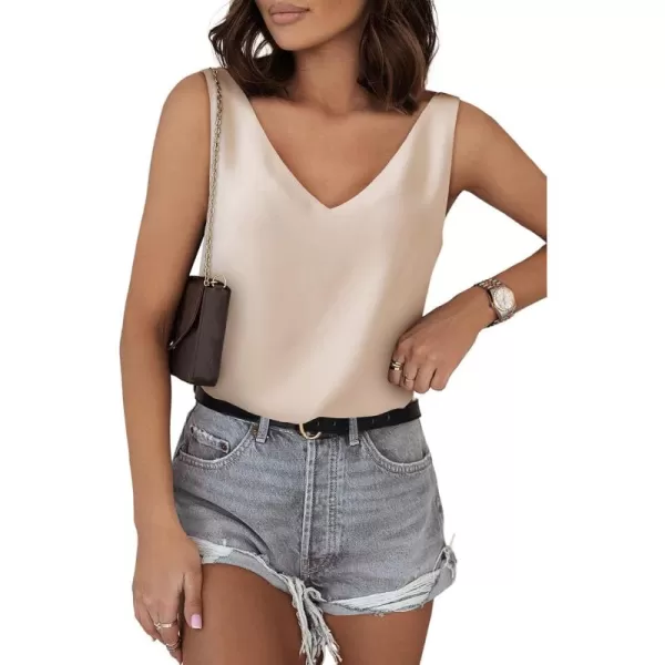 Dokotoo Tank Top for Women V Neck Satin Long Flowy Womens Tank Tops Loose Fit Cute Summer Casual Basic 2023