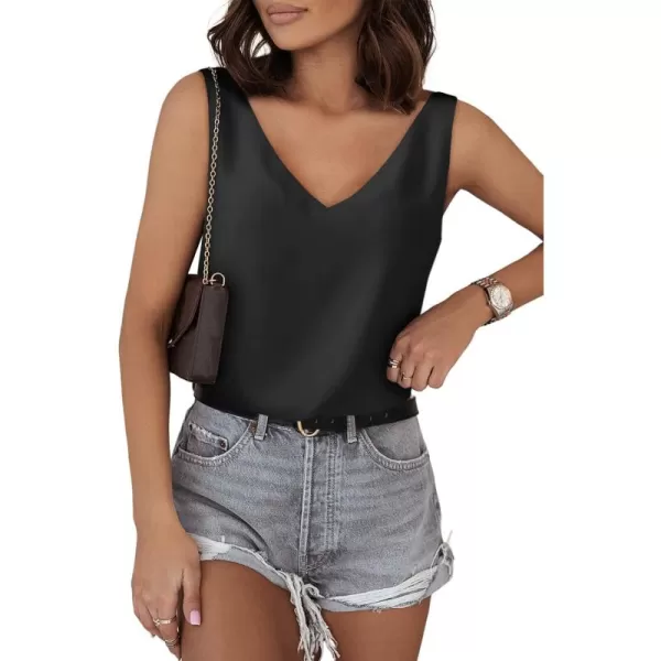 Dokotoo Tank Top for Women V Neck Satin Long Flowy Womens Tank Tops Loose Fit Cute Summer Casual Basic 2023
