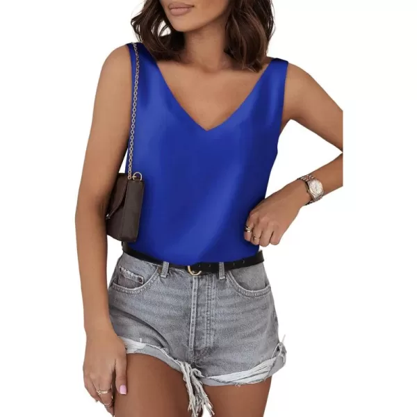Dokotoo Tank Top for Women V Neck Satin Long Flowy Womens Tank Tops Loose Fit Cute Summer Casual Basic 2023