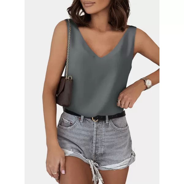 Dokotoo Tank Top for Women V Neck Satin Long Flowy Womens Tank Tops Loose Fit Cute Summer Casual Basic 2023