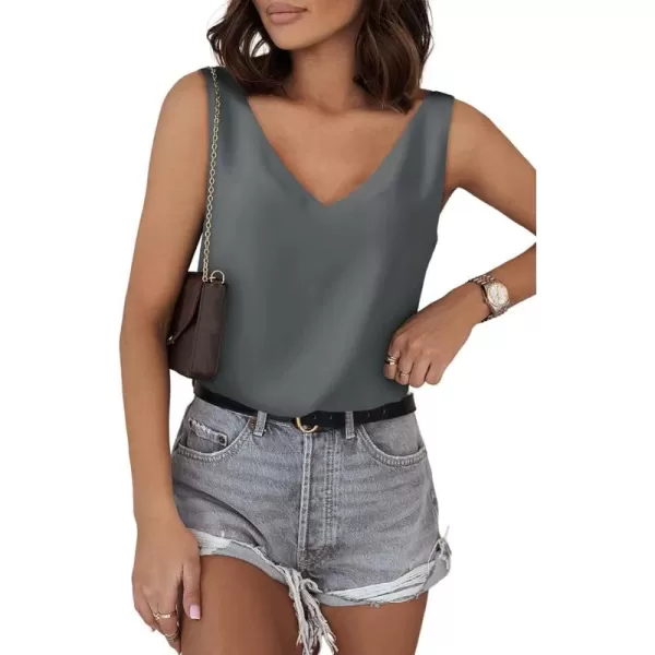 Dokotoo Tank Top for Women V Neck Satin Long Flowy Womens Tank Tops Loose Fit Cute Summer Casual Basic 2023