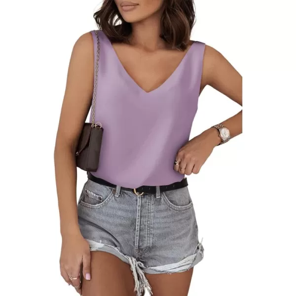 Dokotoo Tank Top for Women V Neck Satin Long Flowy Womens Tank Tops Loose Fit Cute Summer Casual Basic 2023