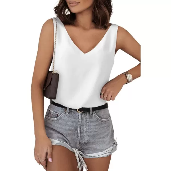 Dokotoo Tank Top for Women V Neck Satin Long Flowy Womens Tank Tops Loose Fit Cute Summer Casual Basic 2023