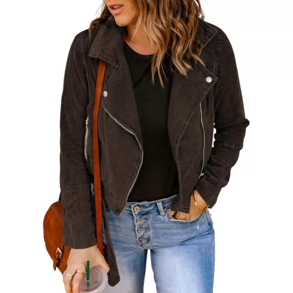 Dokotoo Womens 2022 Winter Fall Zip Up Corduroy Short Jackets Coats with Belt