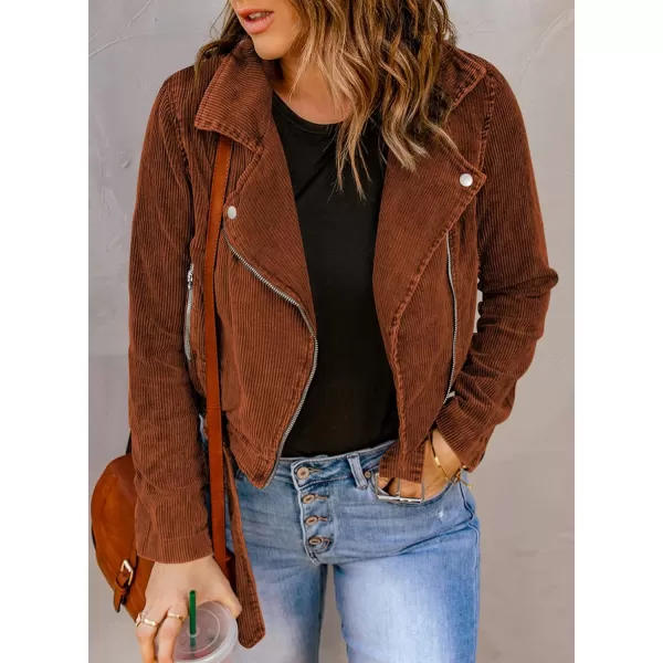 Dokotoo Womens 2022 Winter Fall Zip Up Corduroy Short Jackets Coats with Belt