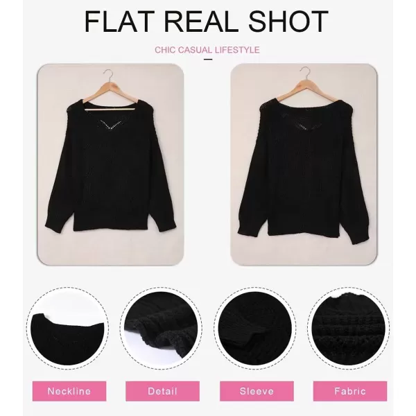 Dokotoo Womens 2023 Cute Elegant Soft Crewneck Long Sleeve Hollow Cable Knit Pullover Sweaters