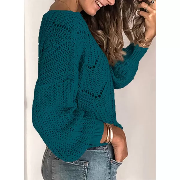 Dokotoo Womens 2023 Cute Elegant Soft Crewneck Long Sleeve Hollow Cable Knit Pullover Sweaters
