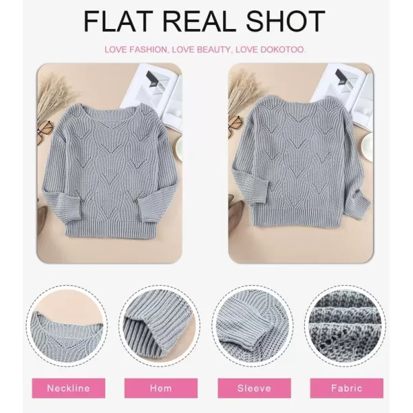 Dokotoo Womens 2023 Cute Elegant Soft Crewneck Long Sleeve Hollow Cable Knit Pullover Sweaters