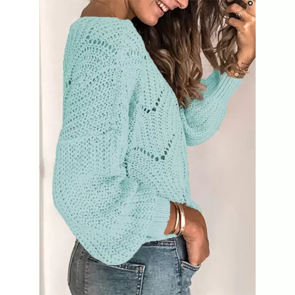 Dokotoo Womens 2023 Cute Elegant Soft Crewneck Long Sleeve Hollow Cable Knit Pullover Sweaters