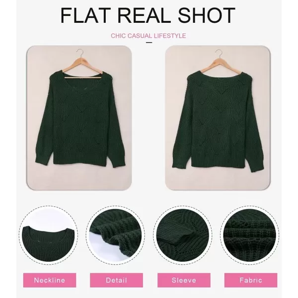 Dokotoo Womens 2023 Cute Elegant Soft Crewneck Long Sleeve Hollow Cable Knit Pullover Sweaters