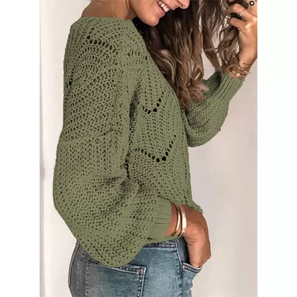 Dokotoo Womens 2023 Cute Elegant Soft Crewneck Long Sleeve Hollow Cable Knit Pullover Sweaters