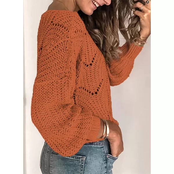 Dokotoo Womens 2023 Cute Elegant Soft Crewneck Long Sleeve Hollow Cable Knit Pullover Sweaters
