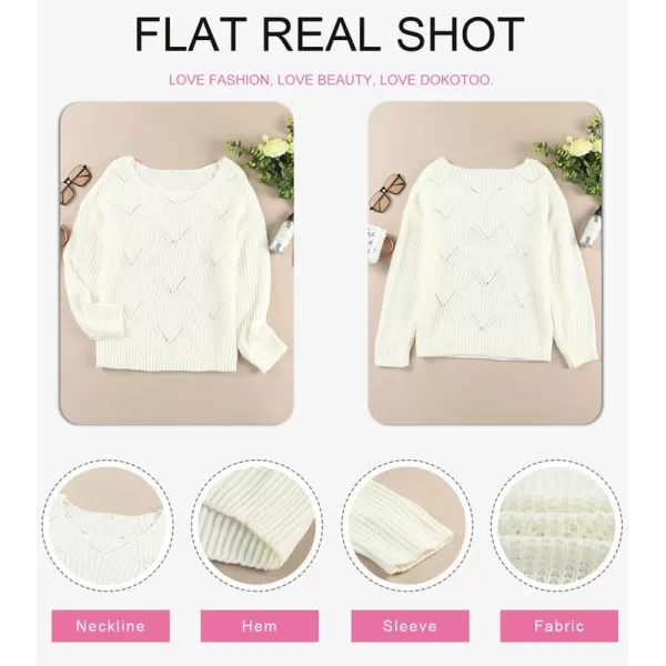 Dokotoo Womens 2023 Cute Elegant Soft Crewneck Long Sleeve Hollow Cable Knit Pullover Sweaters