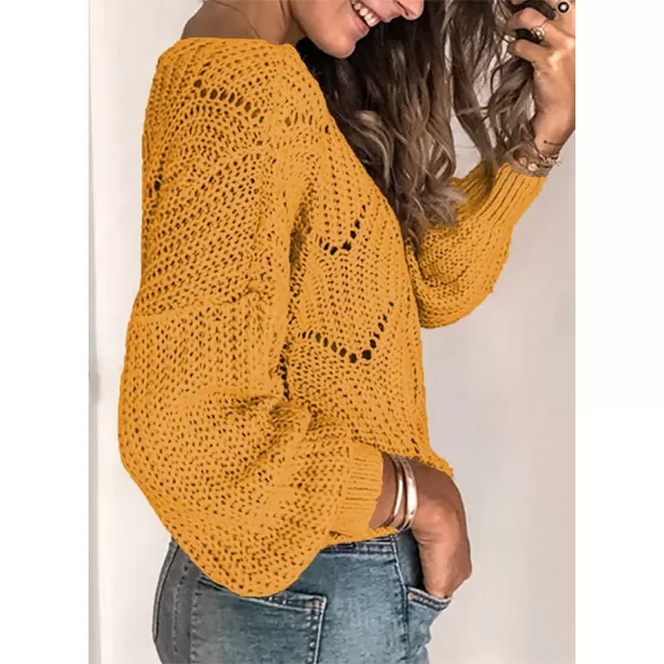 Dokotoo Womens 2023 Cute Elegant Soft Crewneck Long Sleeve Hollow Cable Knit Pullover Sweaters