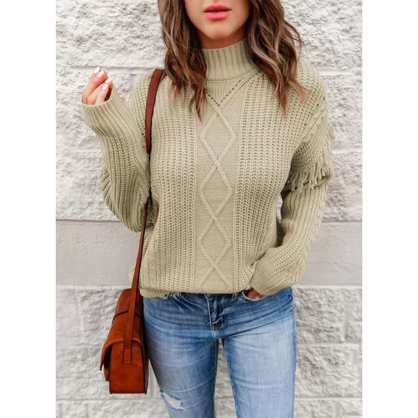 Dokotoo Womens 2023 Cute Elegant Soft Crewneck Long Sleeve Hollow Cable Knit Pullover Sweaters