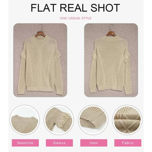 Dokotoo Womens 2023 Cute Elegant Soft Crewneck Long Sleeve Hollow Cable Knit Pullover Sweaters
