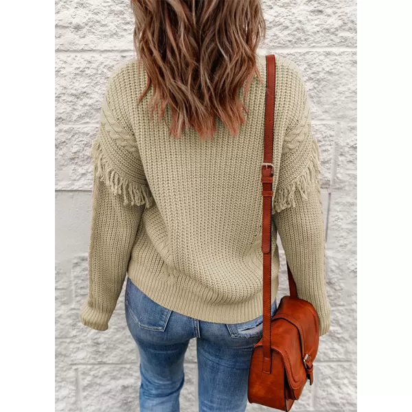Dokotoo Womens 2023 Cute Elegant Soft Crewneck Long Sleeve Hollow Cable Knit Pullover Sweaters