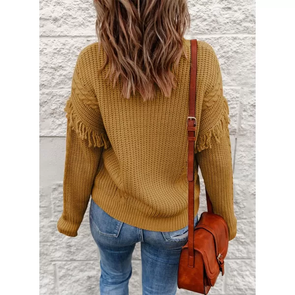 Dokotoo Womens 2023 Cute Elegant Soft Crewneck Long Sleeve Hollow Cable Knit Pullover Sweaters